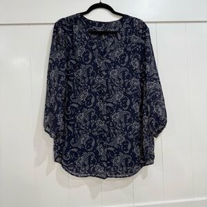 Jones New York Navy and White Paisley Blouse